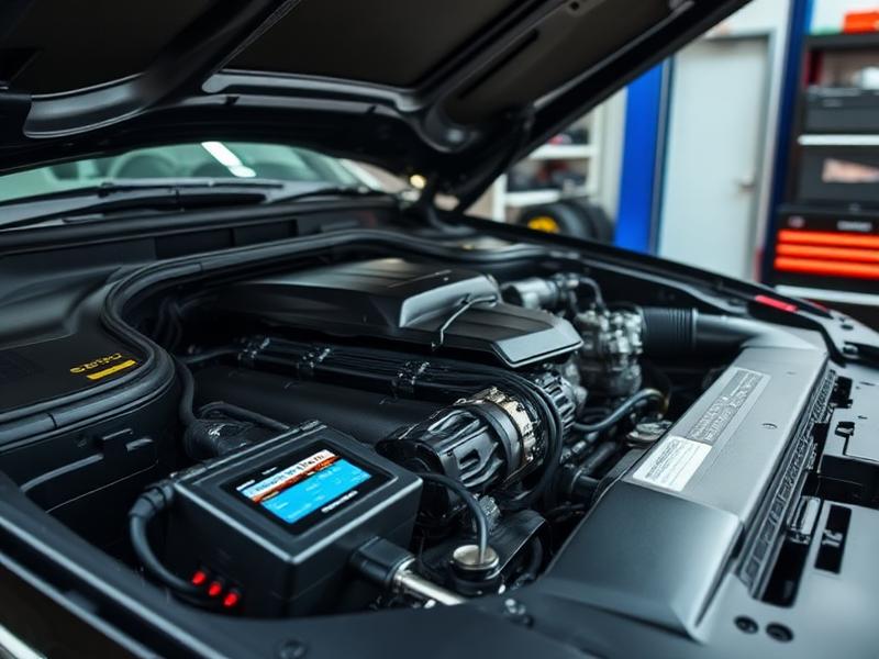 ECU remapping diagnostic tool connected to engine bay